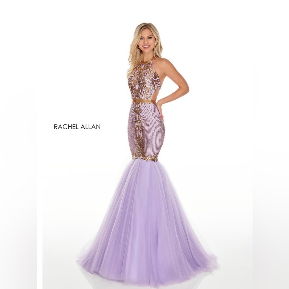 Rachel Allan 7142 - Sz 4 - Lilac and Gold Halter Mermaid Dress